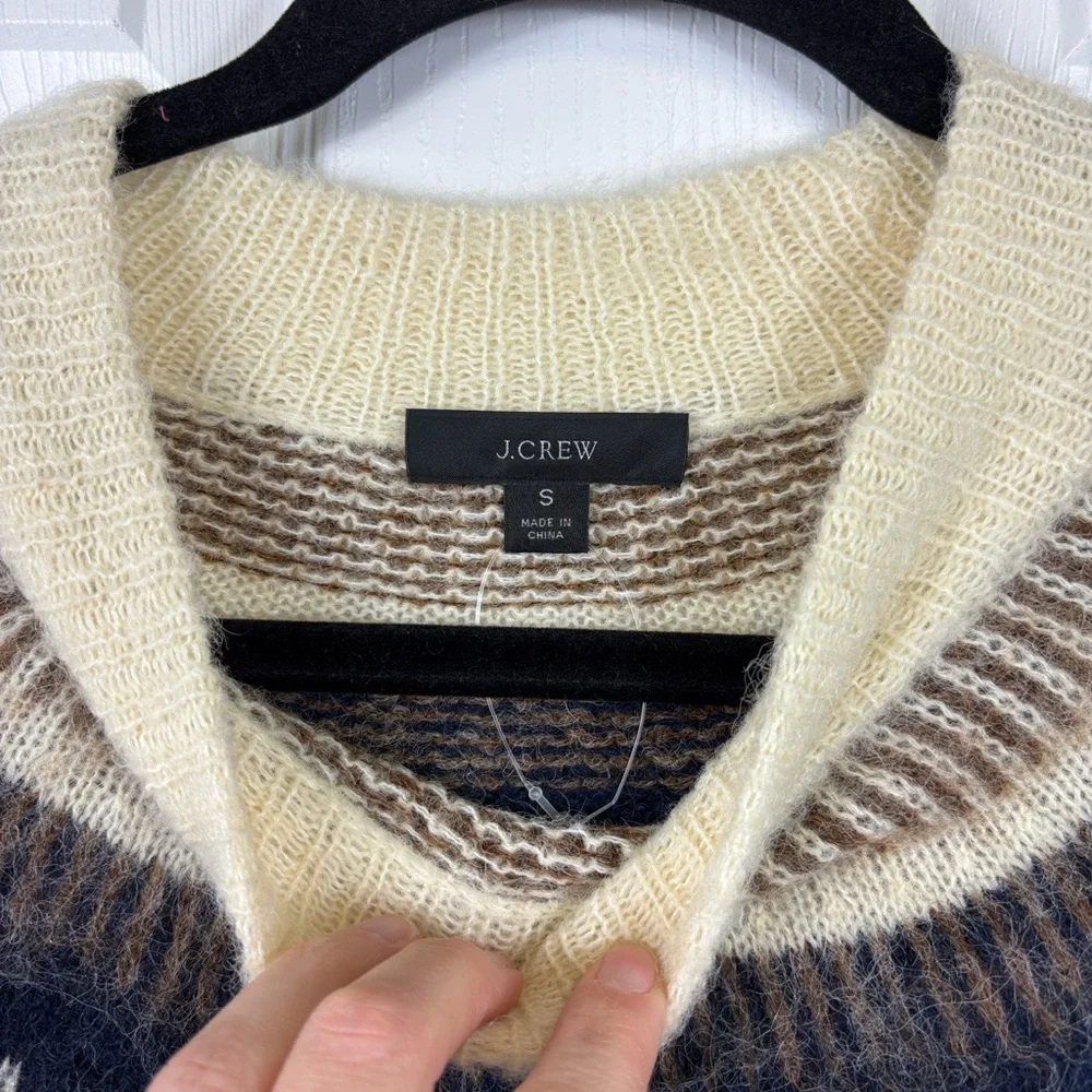 NWOT J. Crew Fair Isle Yolk puff sleeve cream and navy sweater sz sm